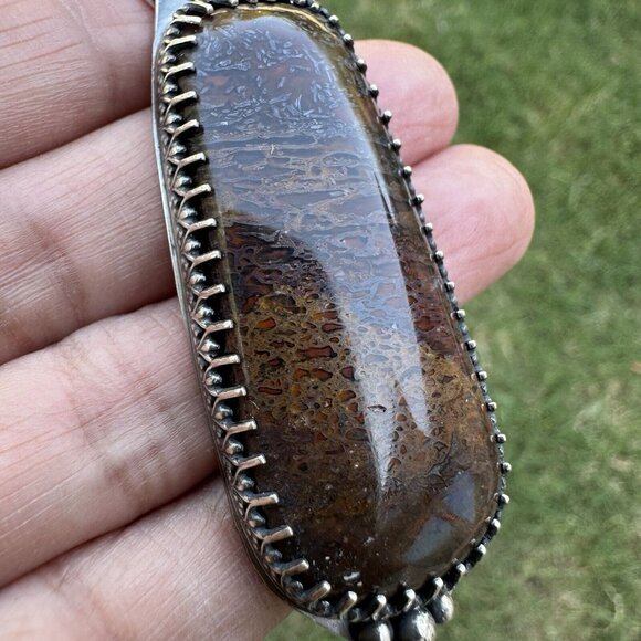 Pendant Fossil Dinosaur Gembone Paul Rossman 925 Sterling 3" w Bail 25.1g - Picture 12 of 14